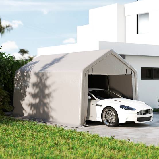 Carport tente de garage acier pour voiture avec porte enroulable gris 3x5,2m - ComfortXL Outdoor Living - Image 3