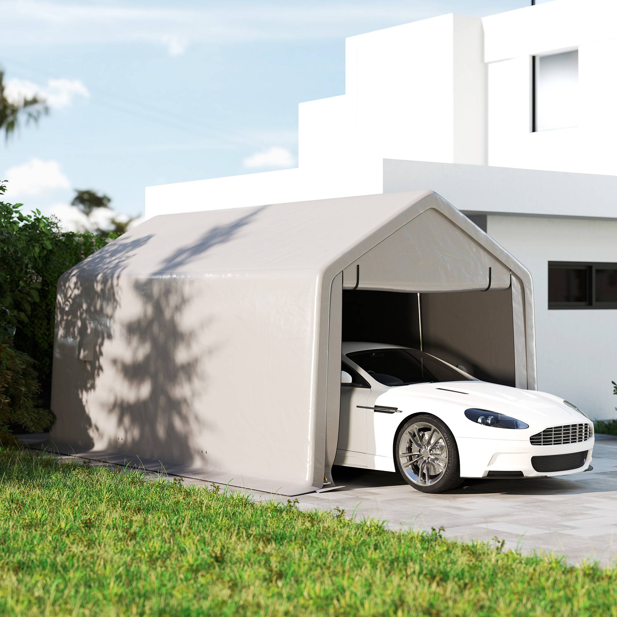 Carport tente de garage acier pour voiture avec porte enroulable gris 3x5,2m - ComfortXL Outdoor Living - Image 3
