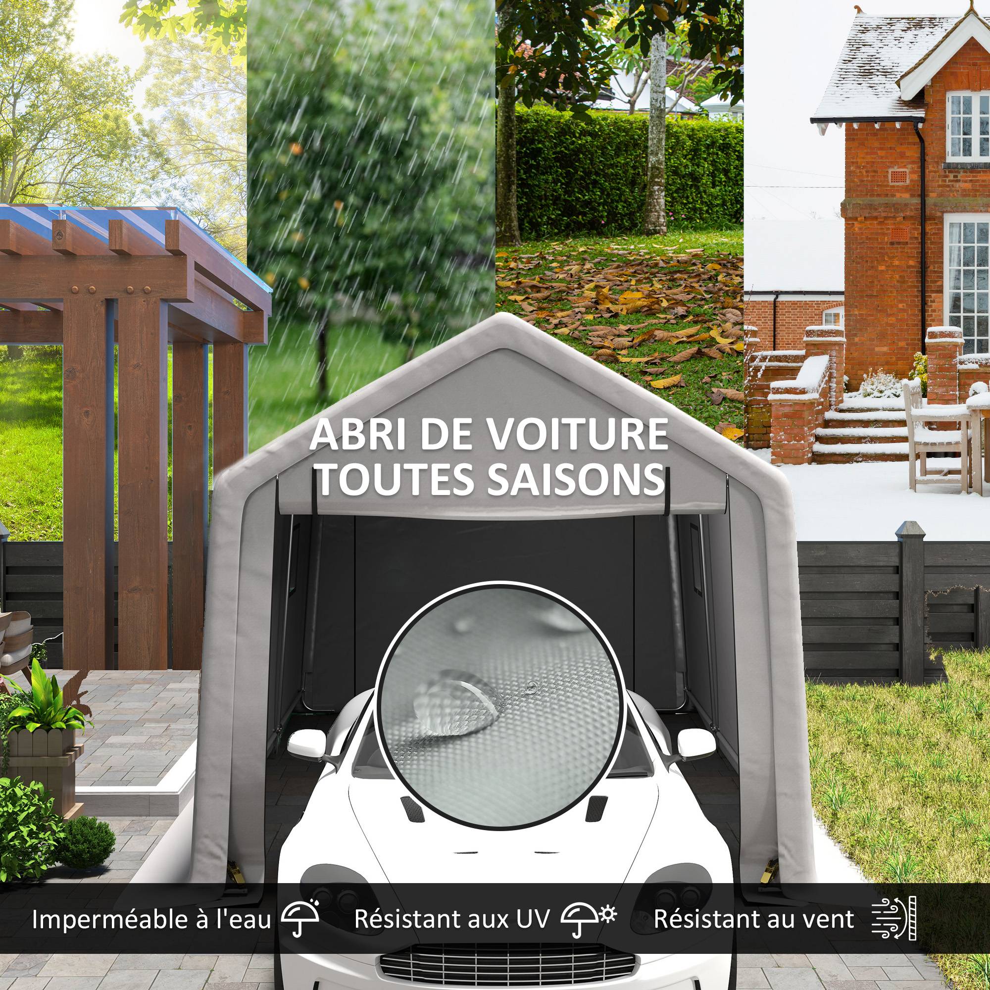 Carport tente de garage acier pour voiture avec porte enroulable gris 3x5,2m - ComfortXL Outdoor Living - Image 6