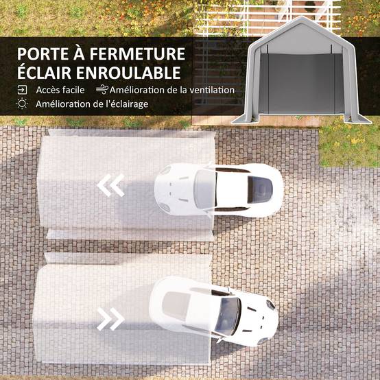 Carport tente de garage acier pour voiture avec porte enroulable gris 3x5,2m - ComfortXL Outdoor Living - Image 7