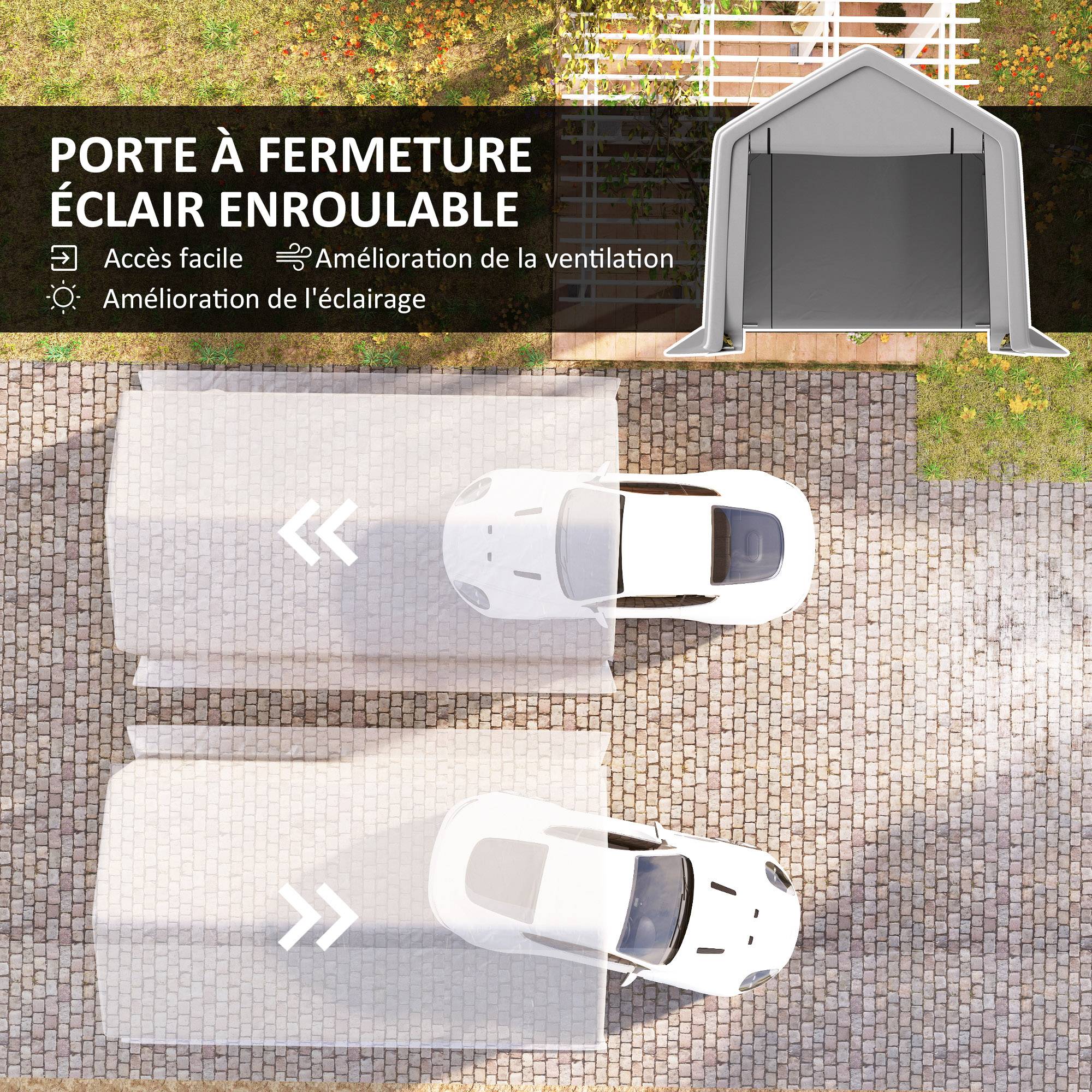 Carport tente de garage acier pour voiture avec porte enroulable gris 3x5,2m - ComfortXL Outdoor Living - Image 7