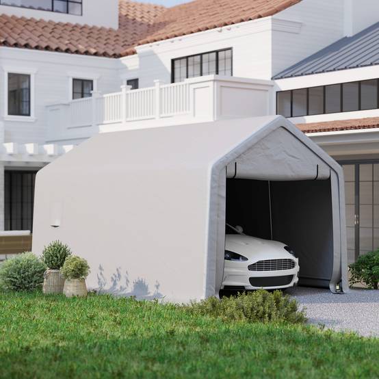 Carport tente de garage acier pour voiture avec porte enroulable gris 3x5,2m - ComfortXL Outdoor Living - Image 10