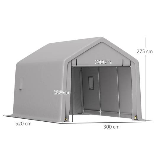 Carport tente de garage acier pour voiture avec porte enroulable gris 3x5,2m - ComfortXL Outdoor Living - Image 5