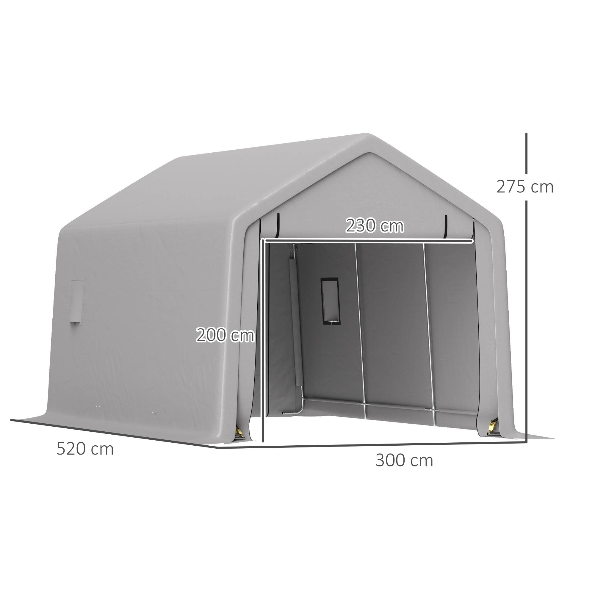 Carport tente de garage acier pour voiture avec porte enroulable gris 3x5,2m - ComfortXL Outdoor Living - Image 5