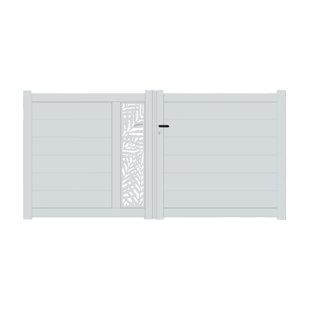 Portail Packit - Portail alu battant découpe laser en kit dim. L.4000 (entre piliers) x H.1500 mm  Gris Lumière (RAL 7035)