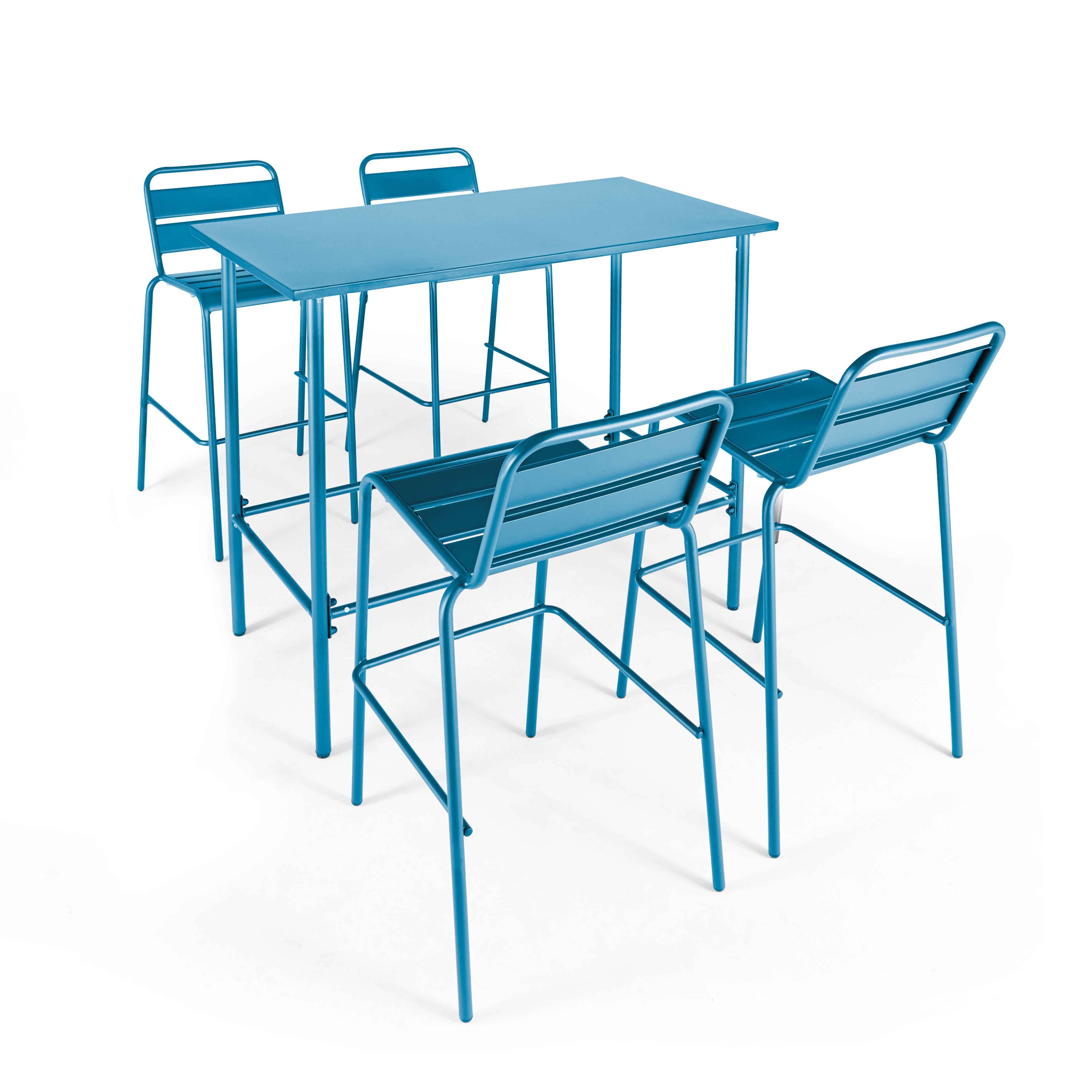 Oviala - Table haute de jardin en métal bleu pacific 120 cm Palavas - Oviala - Imagen 6