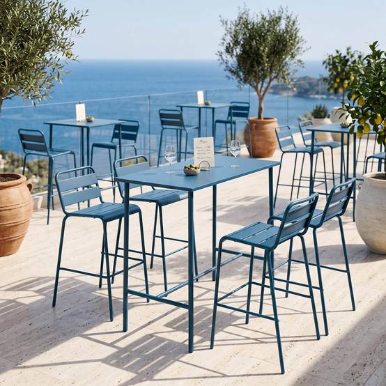 Oviala - Table haute de jardin en métal bleu pacific 120 cm Palavas - Oviala - Imagen 4