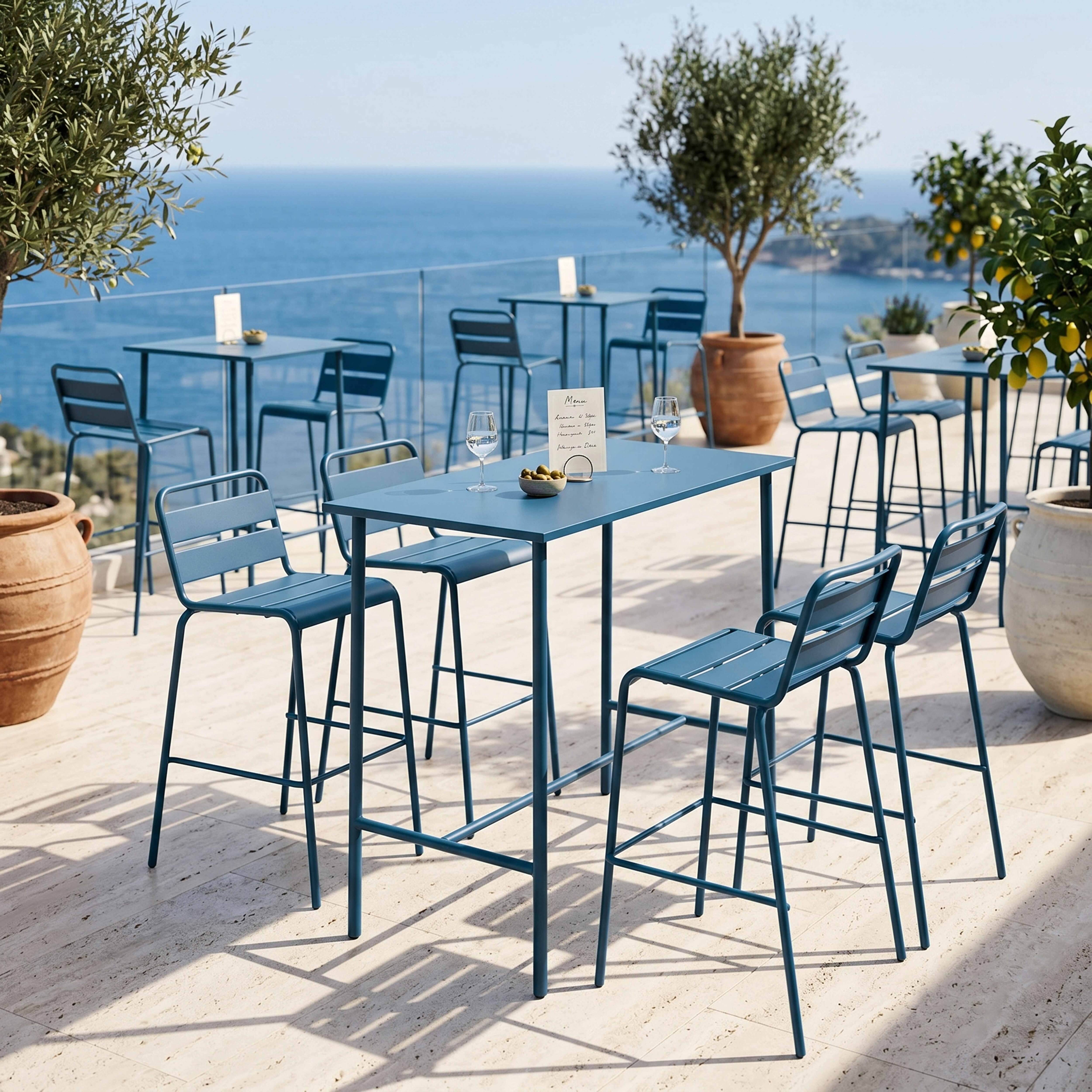 Oviala - Table haute de jardin en métal bleu pacific 120 cm Palavas - Oviala - Imagen 4