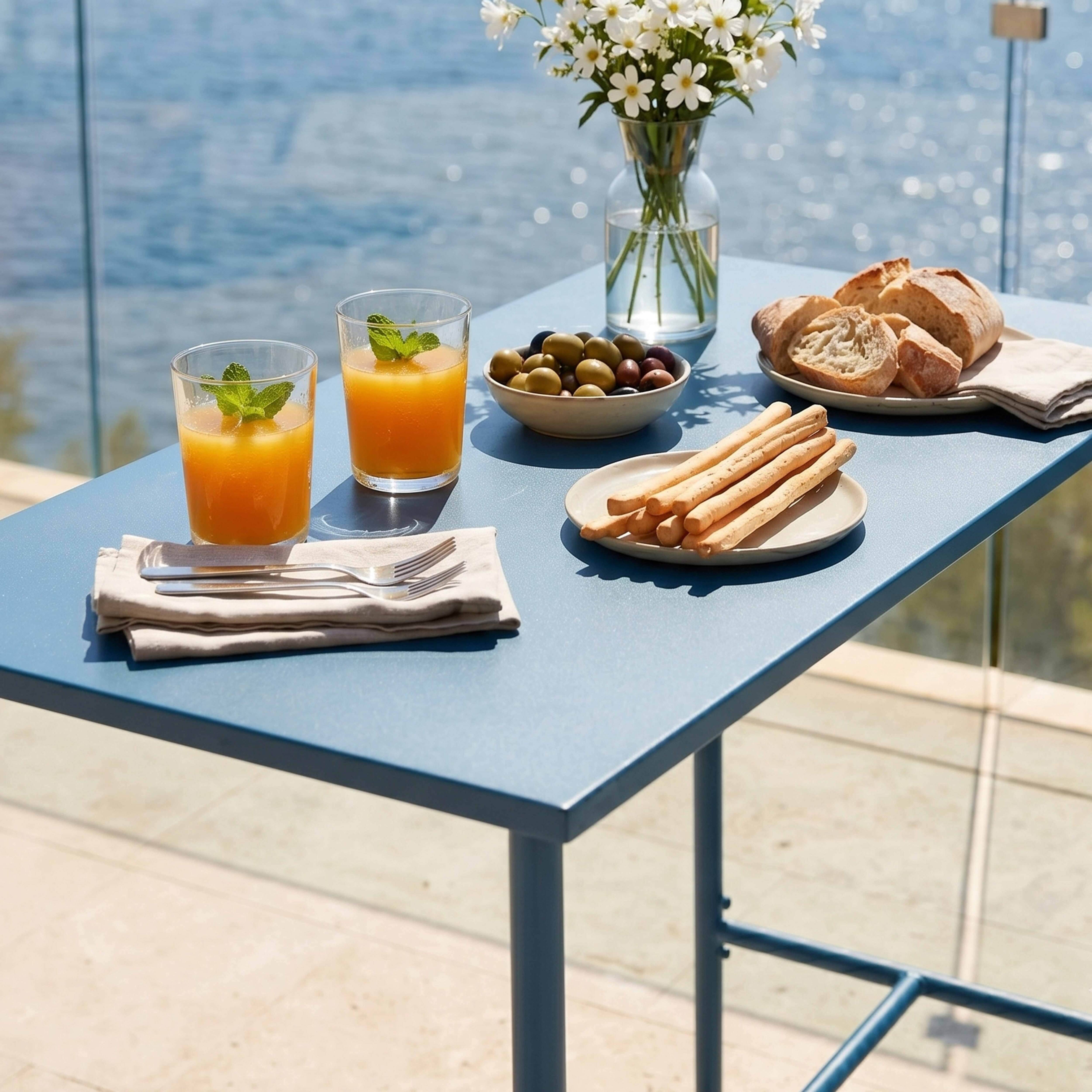 Oviala - Table haute de jardin en métal bleu pacific 120 cm Palavas - Oviala - Imagen 3