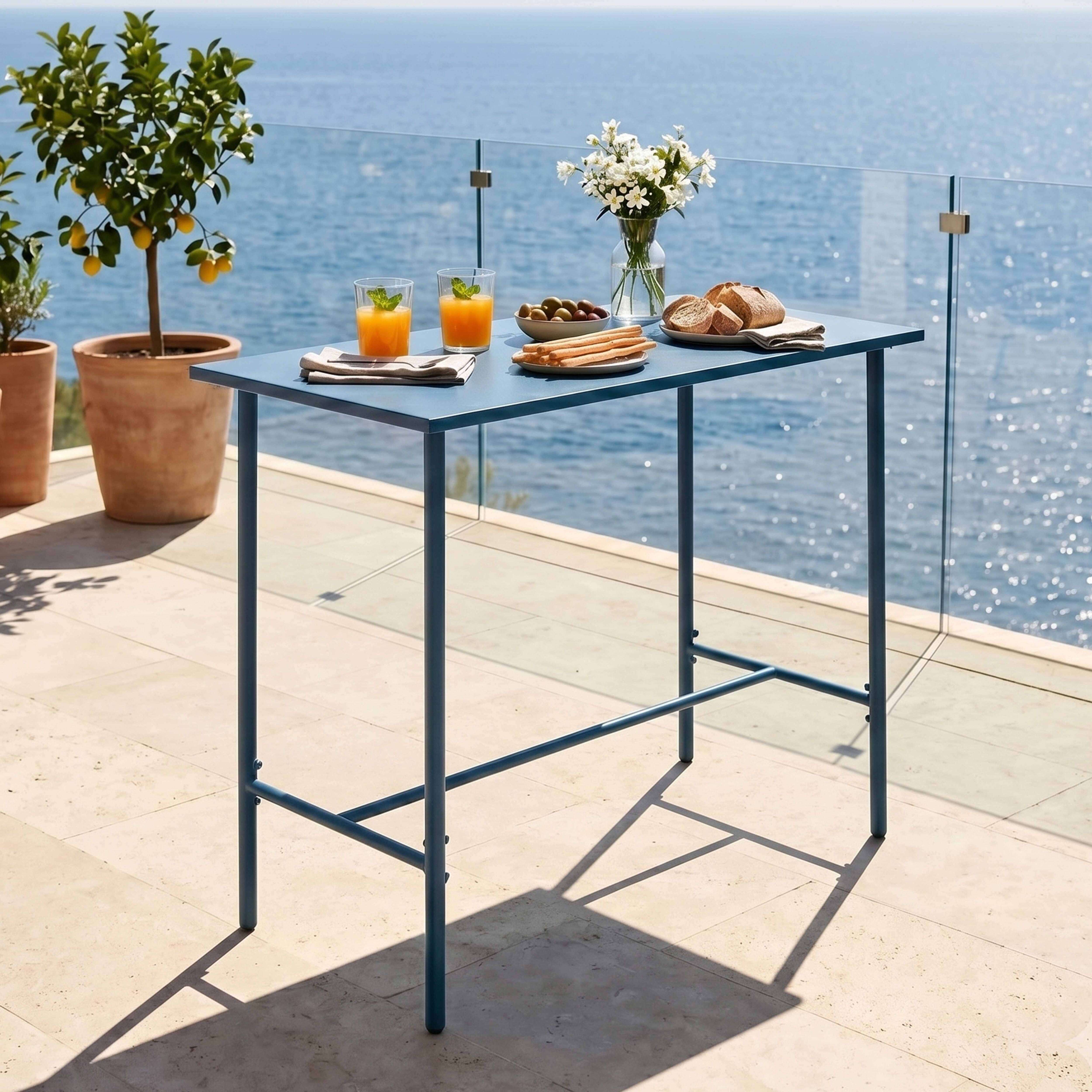 Oviala - Table haute de jardin en métal bleu pacific 120 cm Palavas - Oviala - Imagen 2
