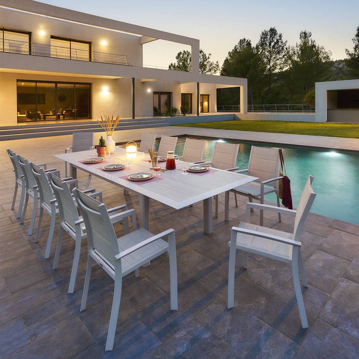 Hesperide - Table de jardin extensible "Allure" effet bois & avoine 12 places en aluminium - Hespéride