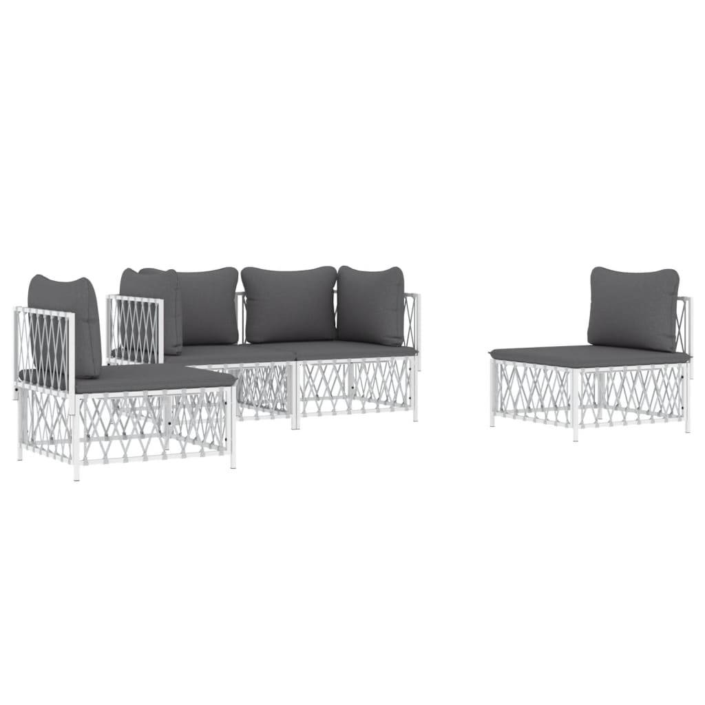 Helloshop26 - Salon de jardin meuble d'extérieur ensemble de mobilier 4 pièces avec coussins blanc acier - Imagen 1