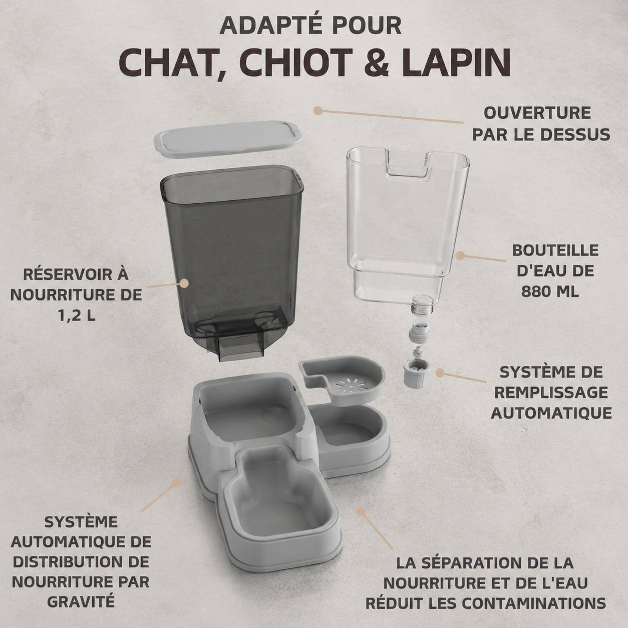 Distributeur Automatique 2 en 1 Nourriture et Eau pour Chat et Petit Chien Filtre Inclus Sans BPA - Image 6