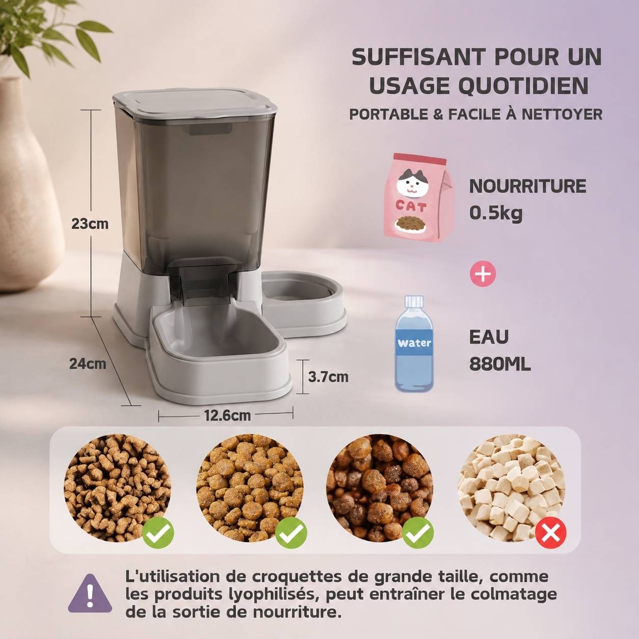 Distributeur Automatique 2 en 1 Nourriture et Eau pour Chat et Petit Chien Filtre Inclus Sans BPA - Image 5