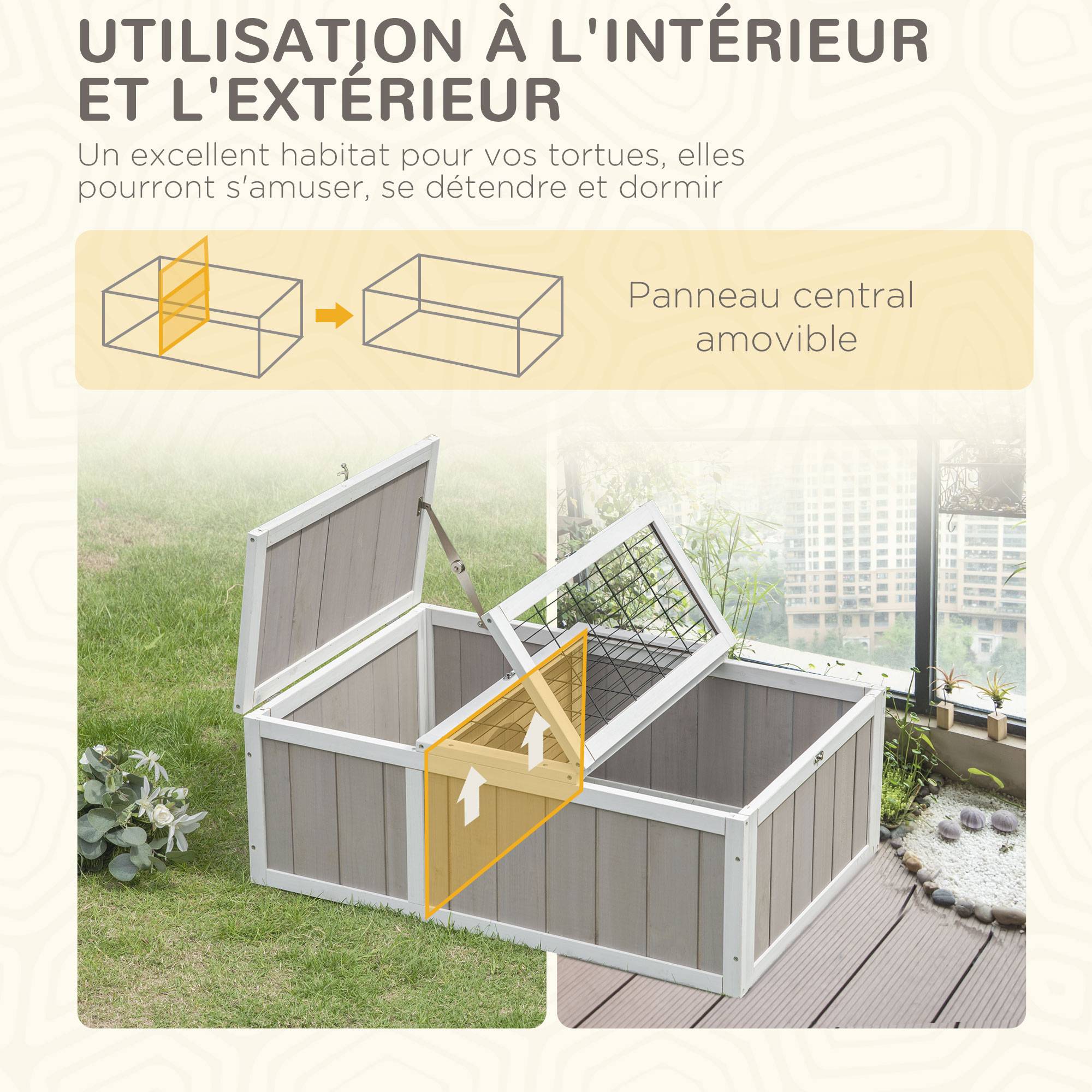 Maison enclos cage pour petit animal tortue avec 2 espaces dim. 91,5L x 61l x 33H cm - bois de sapin - Image 9