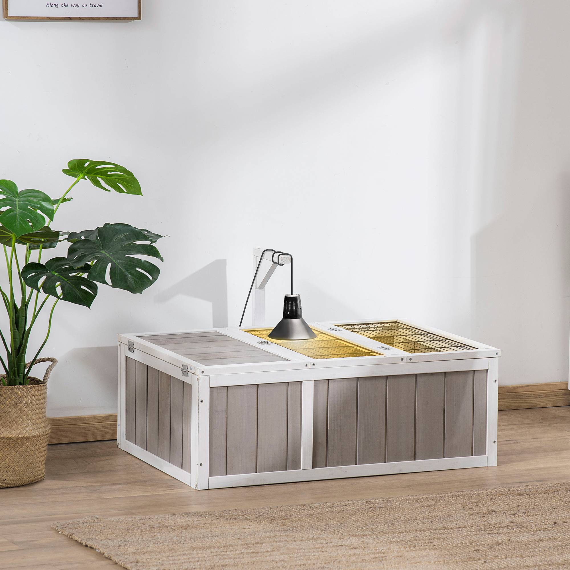 Maison enclos cage pour petit animal tortue avec 2 espaces dim. 91,5L x 61l x 33H cm - bois de sapin - Image 4