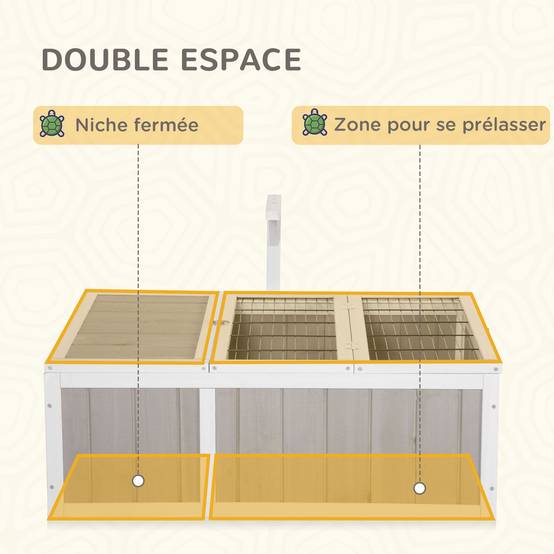 Maison enclos cage pour petit animal tortue avec 2 espaces dim. 91,5L x 61l x 33H cm - bois de sapin - Image 6