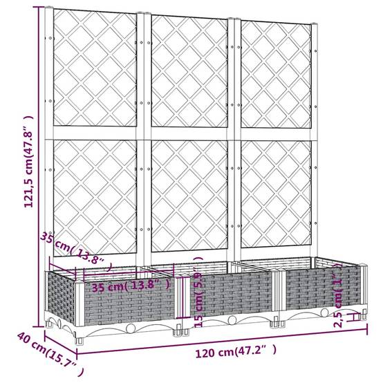 Vidaxl - Jardinière avec treillis bleu gris 120x40x121,5 cm PP vidaXL 318252 - Image 3