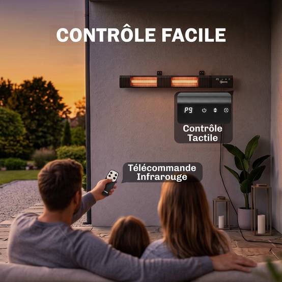 Radiateur infrarouge mural IP65, télécommande, écran LED, minuterie, plusieurs niveaux de chauffe, finition noire - Image 9