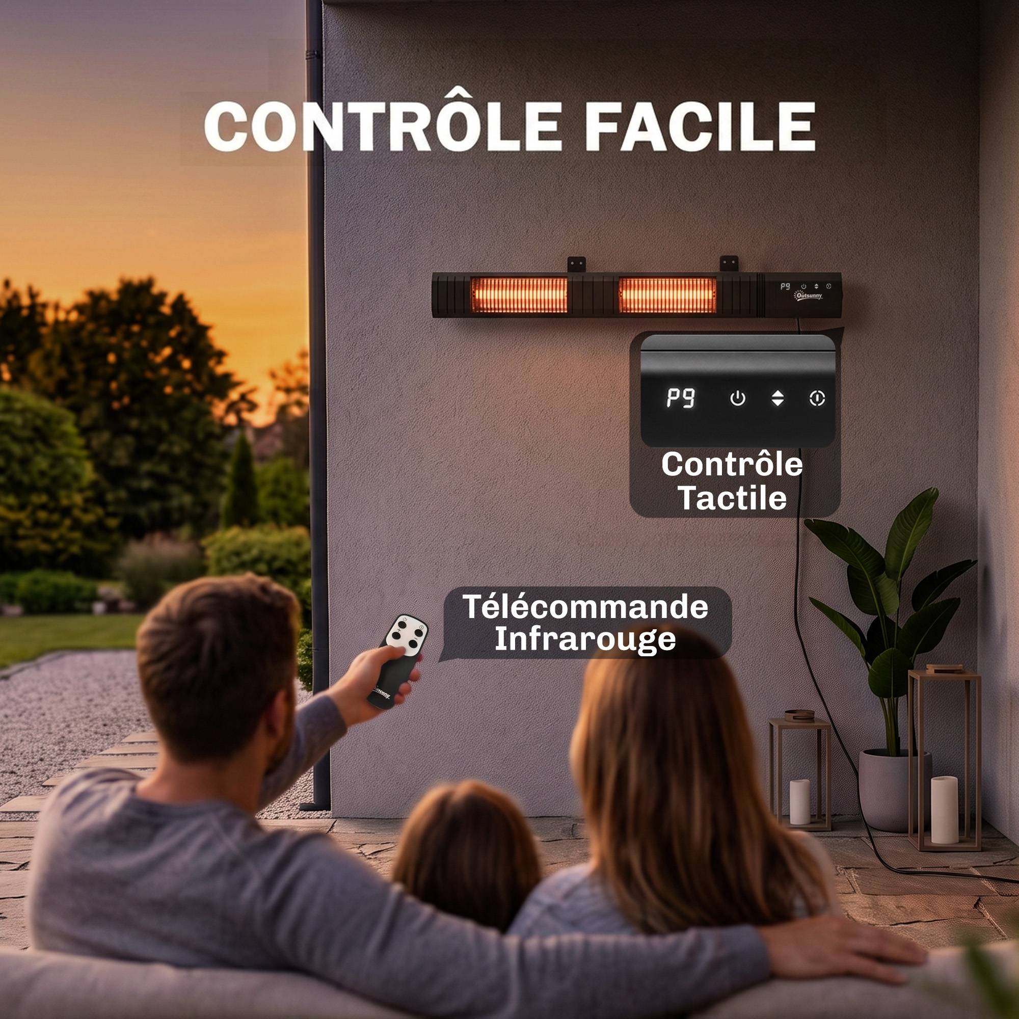 Radiateur infrarouge mural IP65, télécommande, écran LED, minuterie, plusieurs niveaux de chauffe, finition noire - Image 9