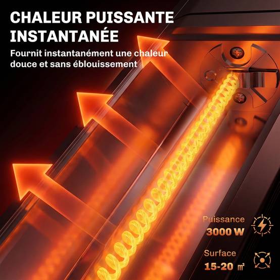 Radiateur infrarouge mural IP65, télécommande, écran LED, minuterie, plusieurs niveaux de chauffe, finition noire - Image 6