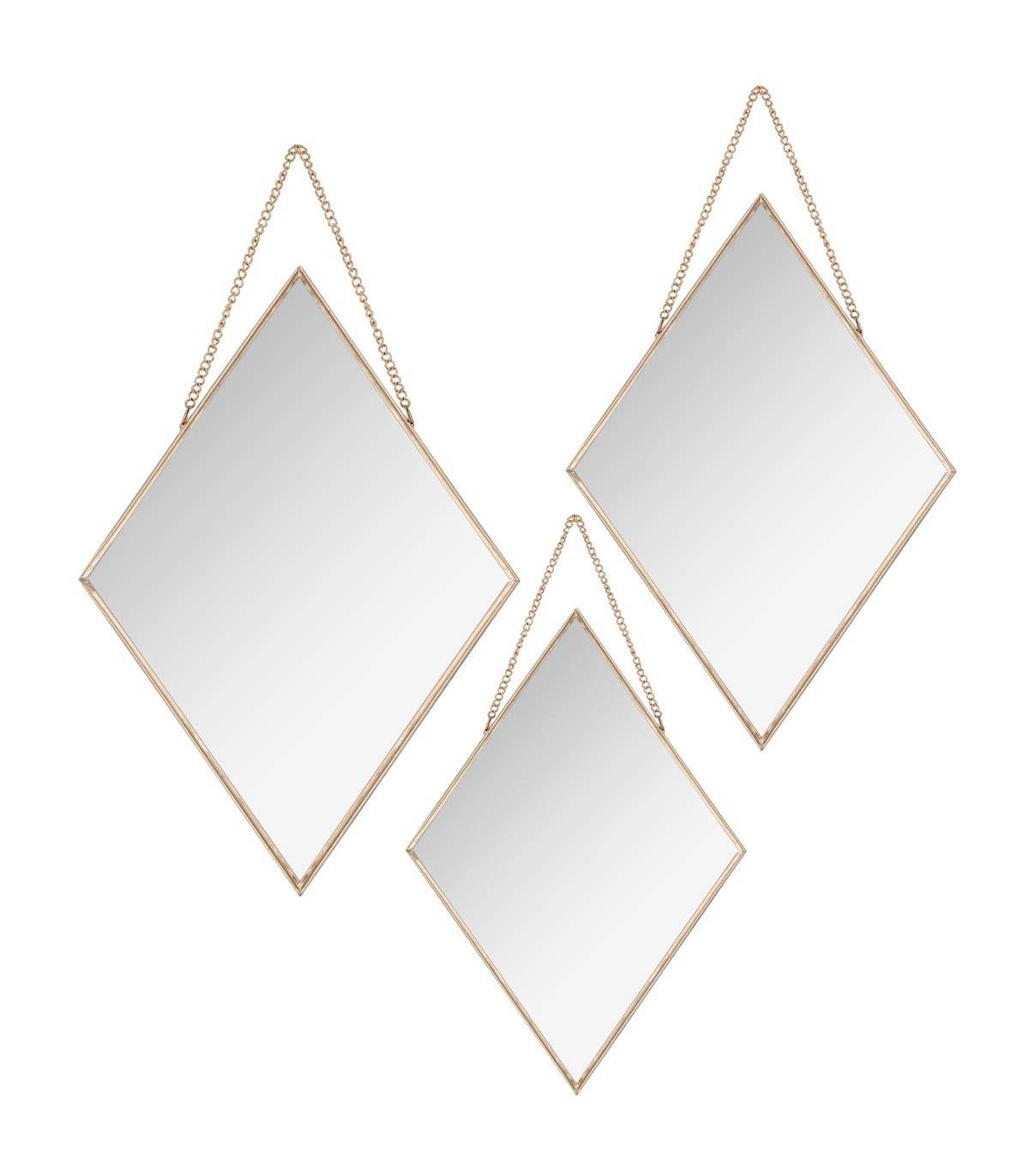 Lot de 3 Miroirs losanges en métal doré - Imagen 1