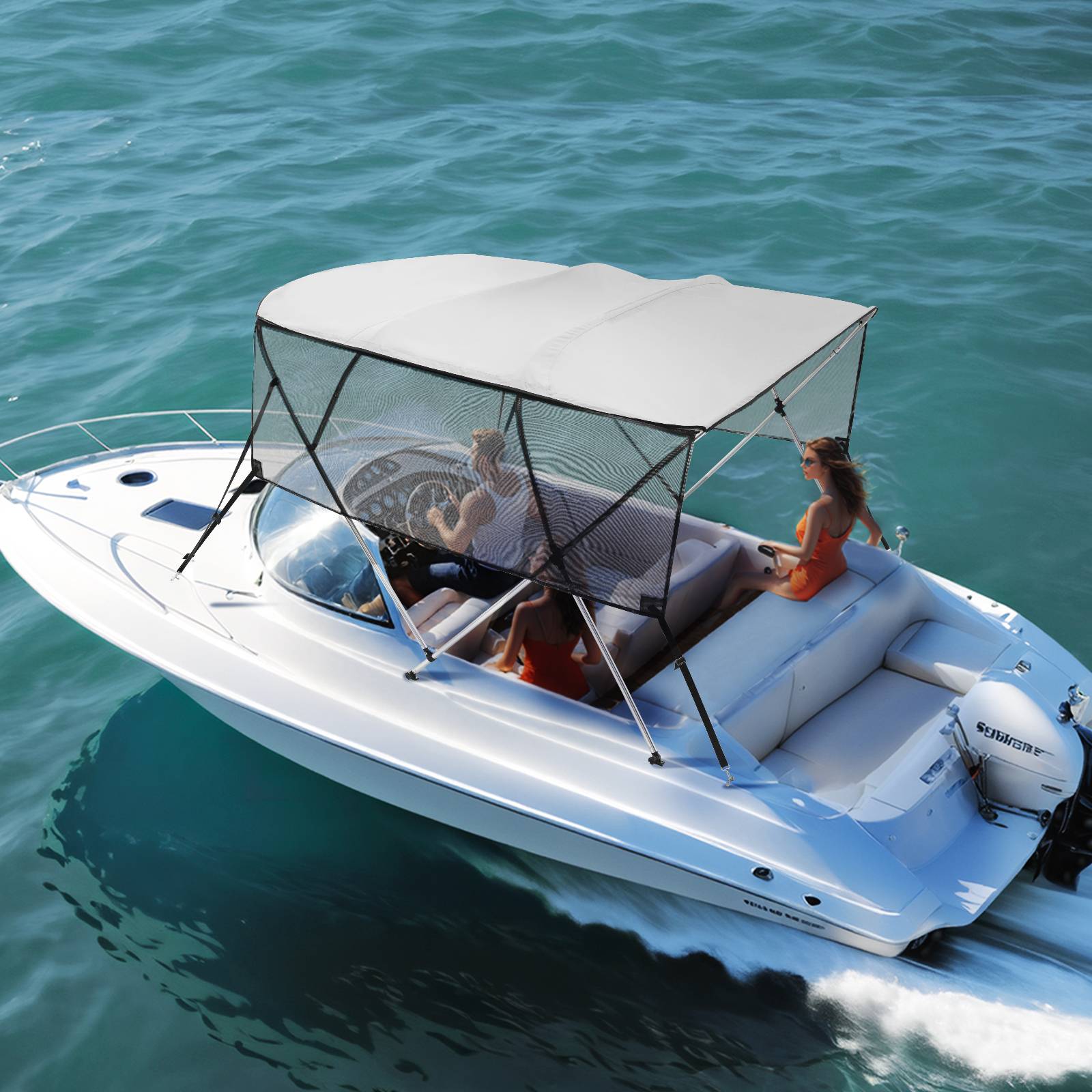 Vevor - VEVOR Bimini bateau 4 arceaux, 243x137x216-228 cm, alu, polyester 600D, mailles. - Image 8
