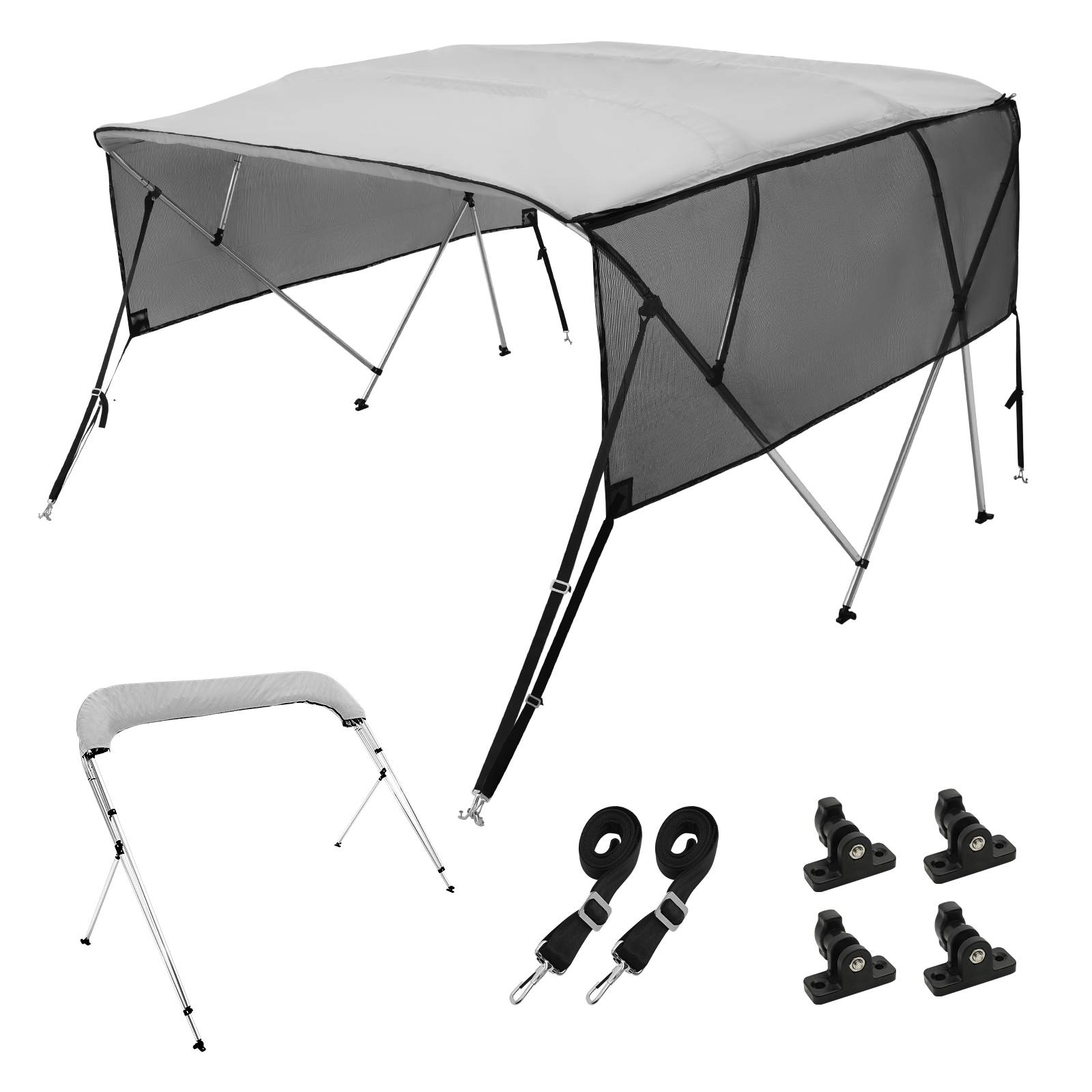 Vevor - VEVOR Bimini bateau 4 arceaux, 243x137x216-228 cm, alu, polyester 600D, mailles. - Image 1