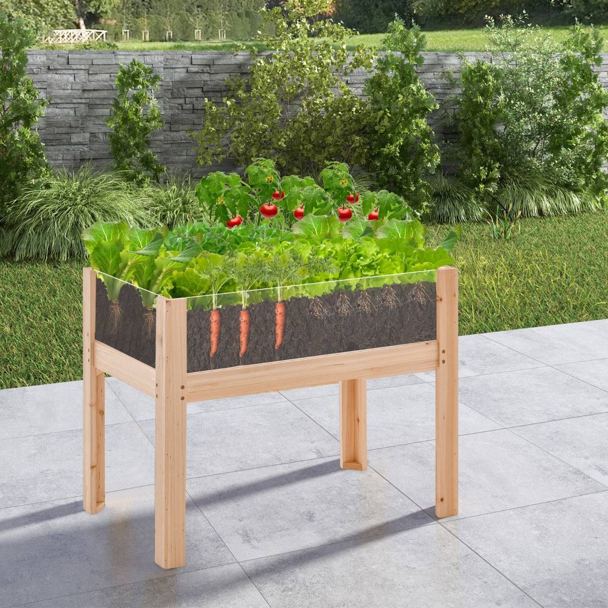 Helloshop26 - Jardinière surélevée en bois trous de drainage panneaux acryliques transparent légumes herbes fleurs capacité de 50 litres naturel - Imagen 2