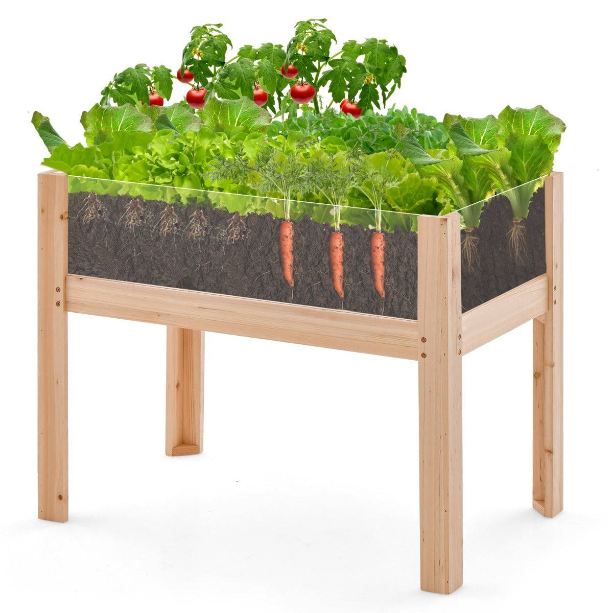 Helloshop26 - Jardinière surélevée en bois trous de drainage panneaux acryliques transparent légumes herbes fleurs capacité de 50 litres naturel - Imagen 1