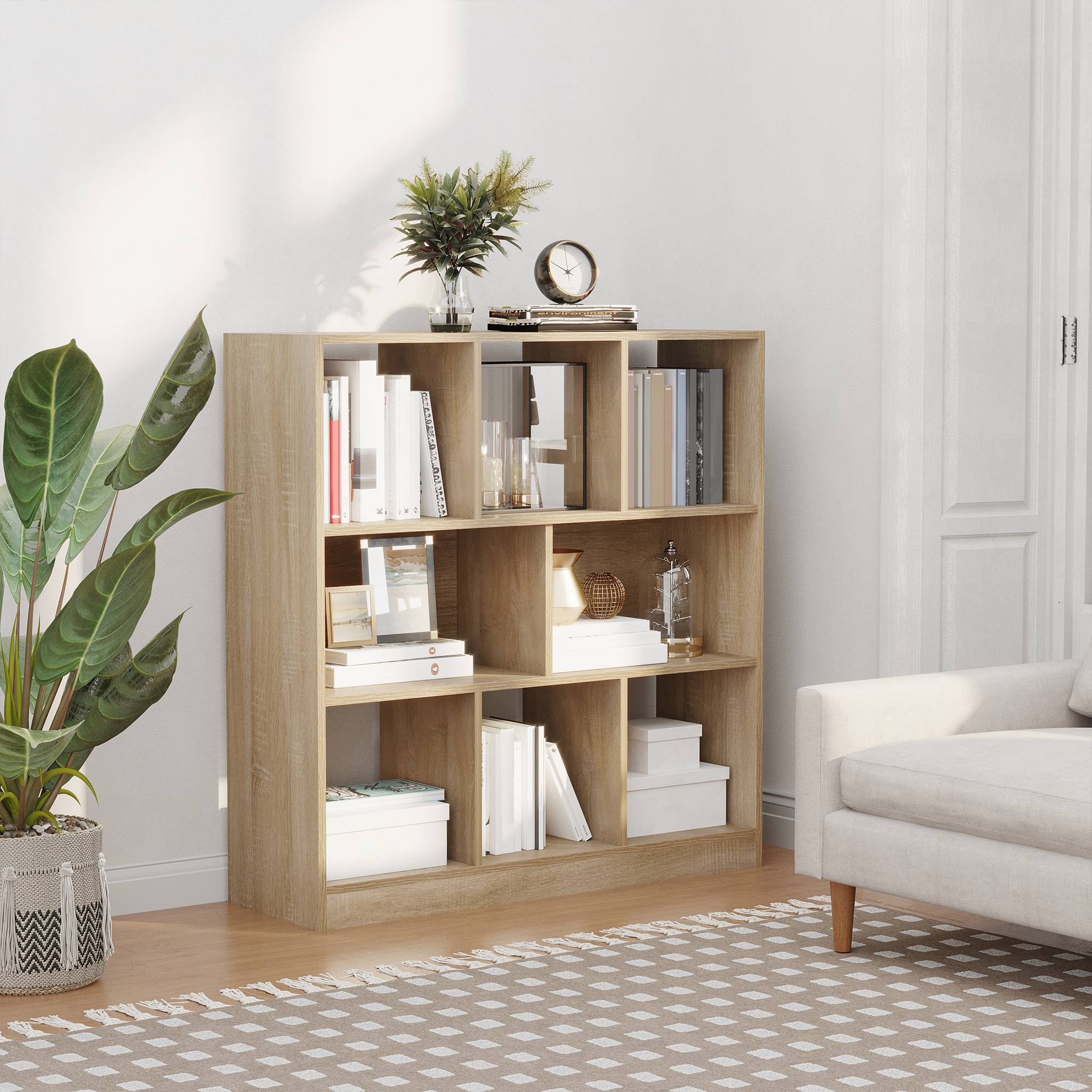 Bibliothèque autoportante, 8 étagères, 97,5 x 30 x 100 cm, aspect chêne - Image 3