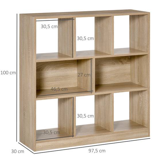Bibliothèque autoportante, 8 étagères, 97,5 x 30 x 100 cm, aspect chêne - Image 5