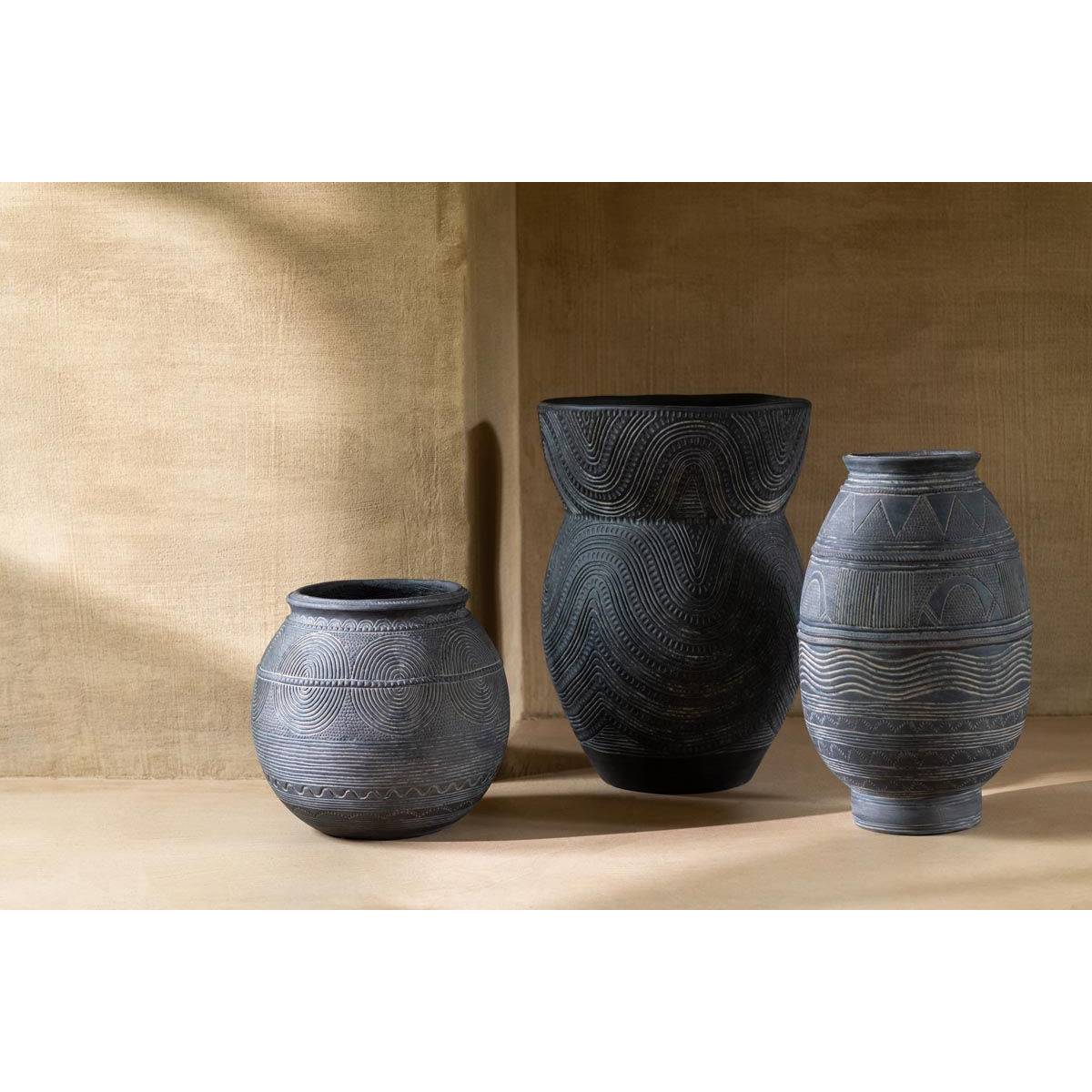 Vase Cruche en Ciment "Black Lombok" 29cm Noir - Image 2