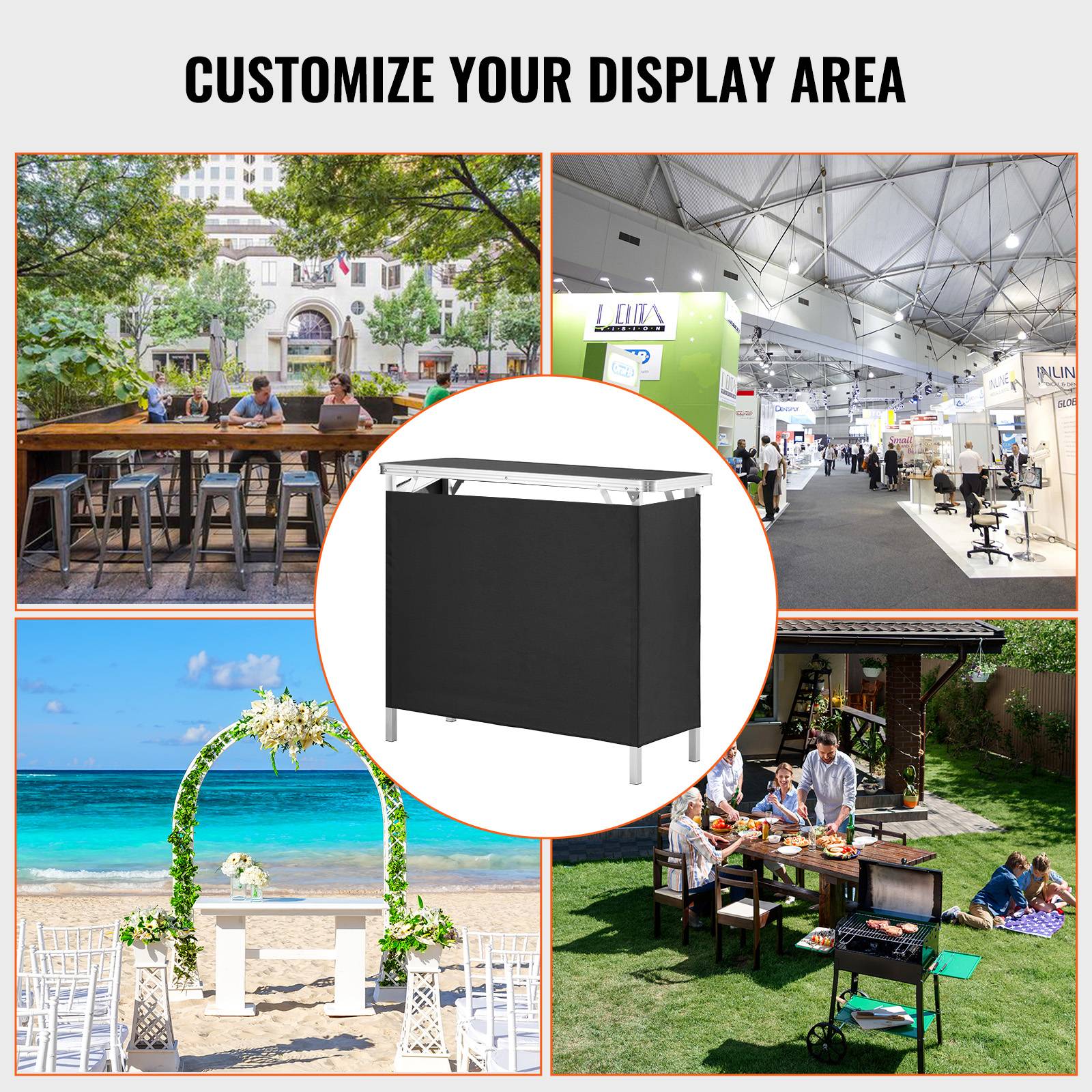 VEVOR Comptoir de stand pliant 97.5x38.5x87cm, portable avec étagère, jupe noire et sac, pour exposition. - Image 6