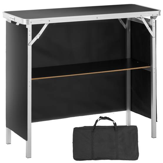 VEVOR Comptoir de stand pliant 97.5x38.5x87cm, portable avec étagère, jupe noire et sac, pour exposition. - Image 1