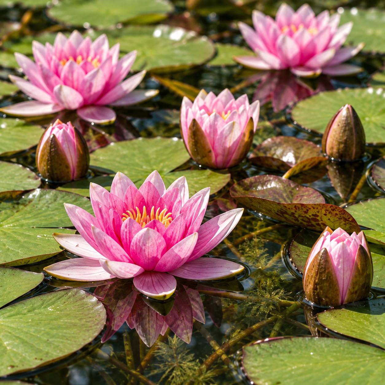 Nénuphar nain rose - Nymphaea pygmaea - 1x nénuphar multiflore et panier - Image 2