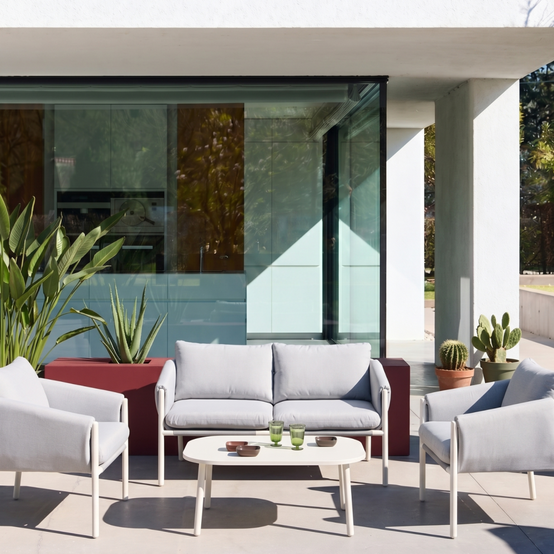 sweeek - Salon de jardin acier 4 places tissu gris - Kyo | sweeek - Image 1