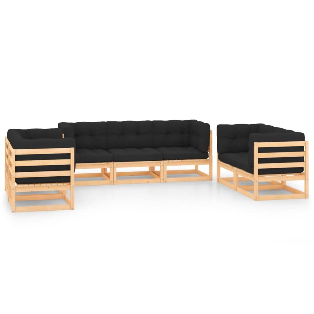 Helloshop26 - Salon de jardin meuble d'extérieur ensemble de mobilier 7 pièces avec coussins bois de pin massif - Imagen 1