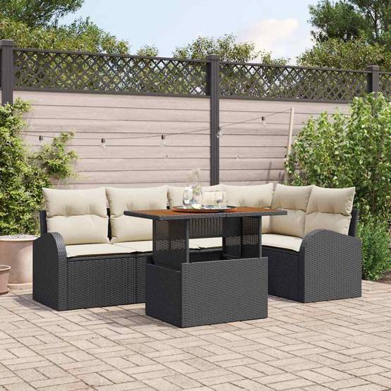 Salon de Jardin 5 Places en Poly Rotin avec Rangement et Table pour Terrasse Noir – ComfortXL Outdoor Living - Image 1