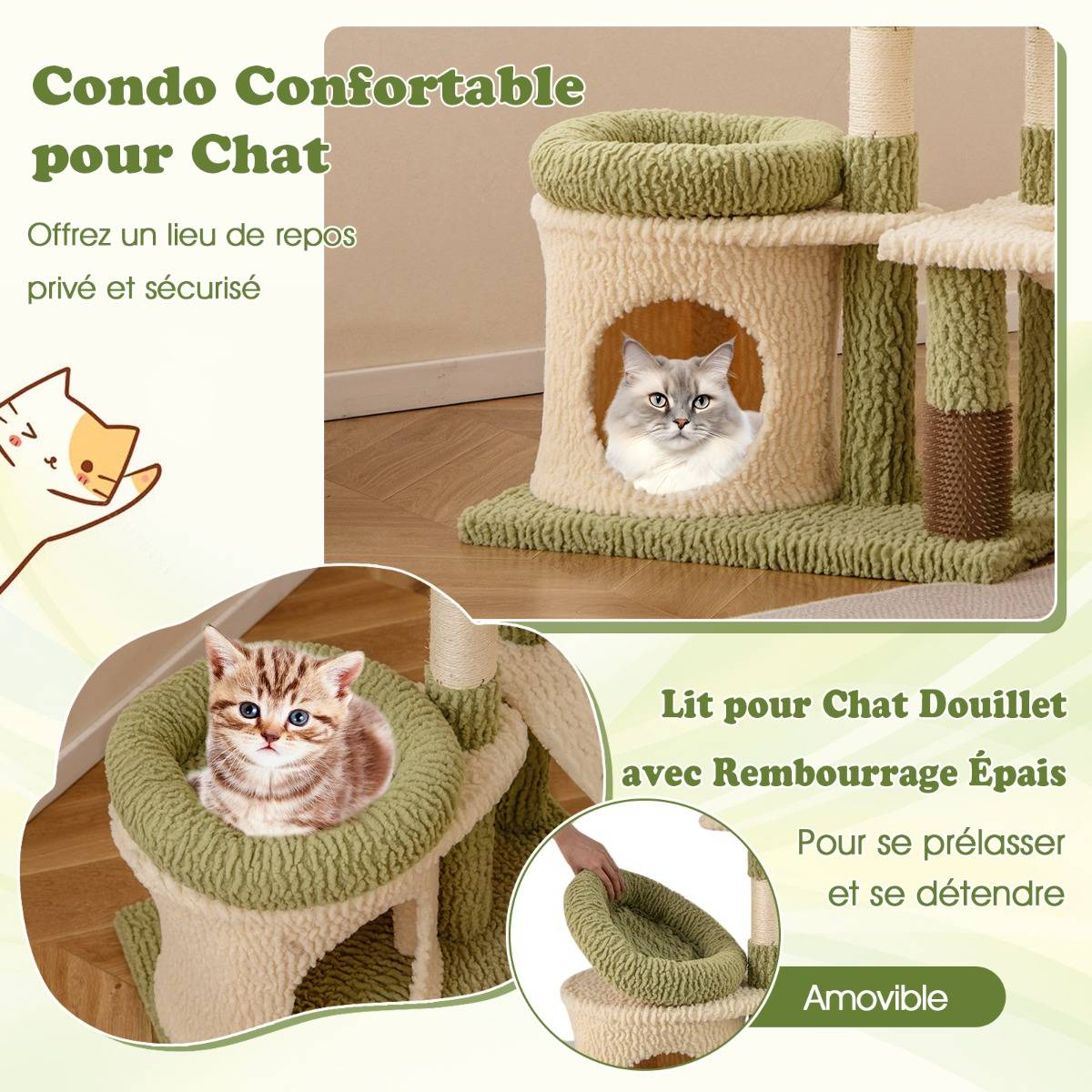 Maison Chic - Arbre à Chat de 97cm Tour Esthétique à Plusieurs Niveaux pour Chatons avec Condo Lit Coussin - Image 5