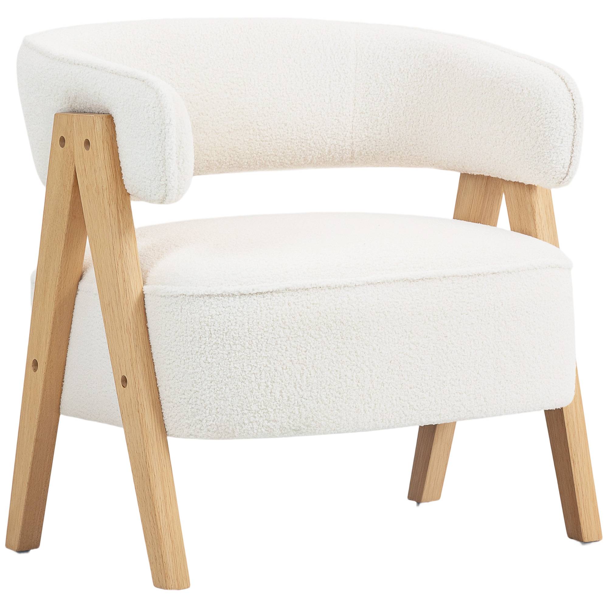 Fauteuil moderne rembourré, revêtement polaire, fauteuil d'appoint, fauteuil avec pieds en bois, structure en métal, blanc - Image 2