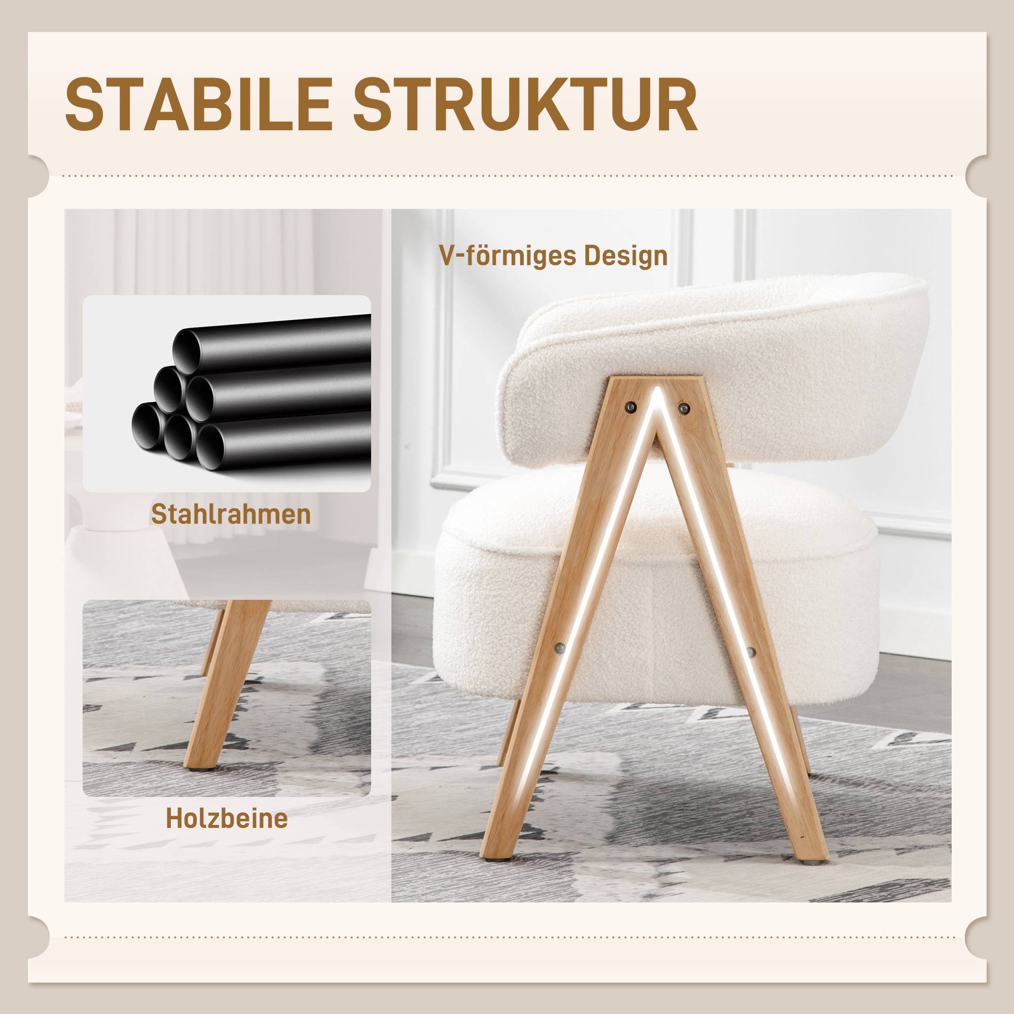 Fauteuil moderne rembourré, revêtement polaire, fauteuil d'appoint, fauteuil avec pieds en bois, structure en métal, blanc - Image 7