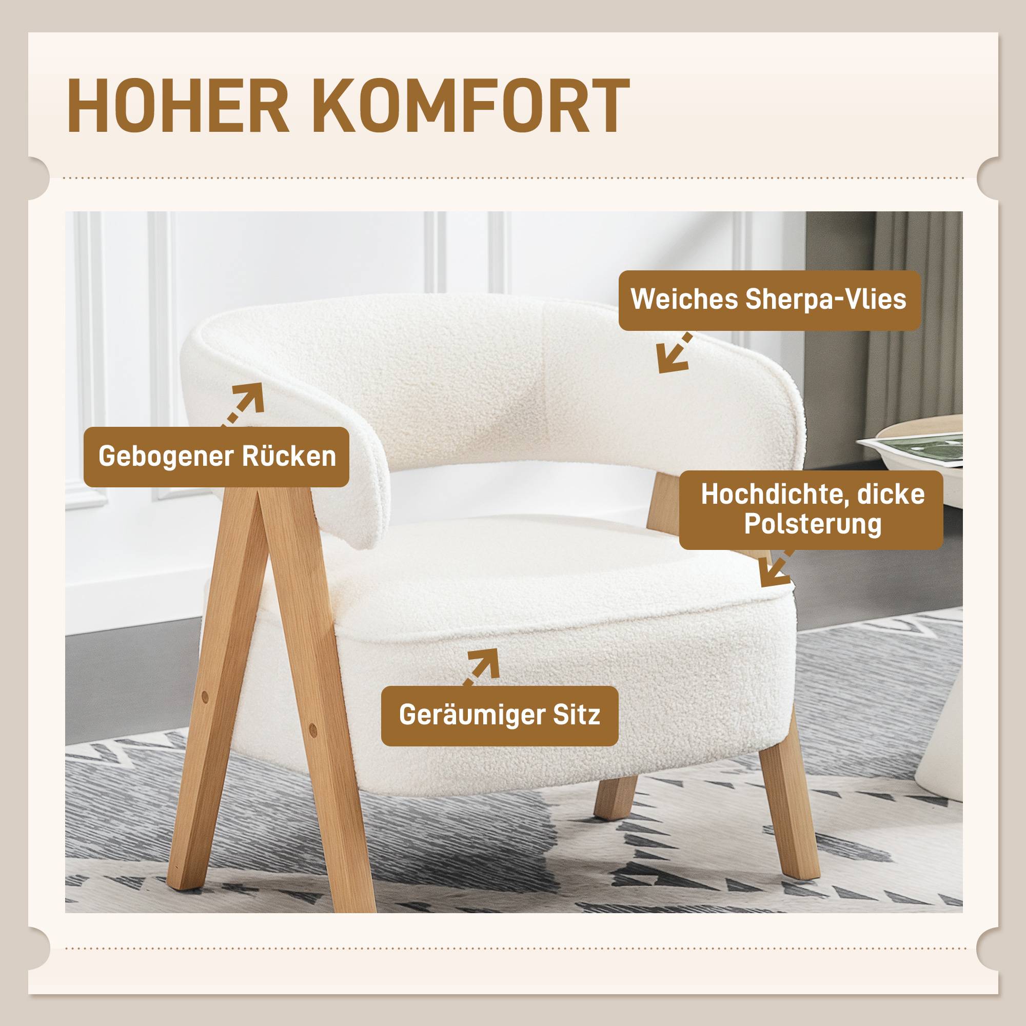 Fauteuil moderne rembourré, revêtement polaire, fauteuil d'appoint, fauteuil avec pieds en bois, structure en métal, blanc - Image 6