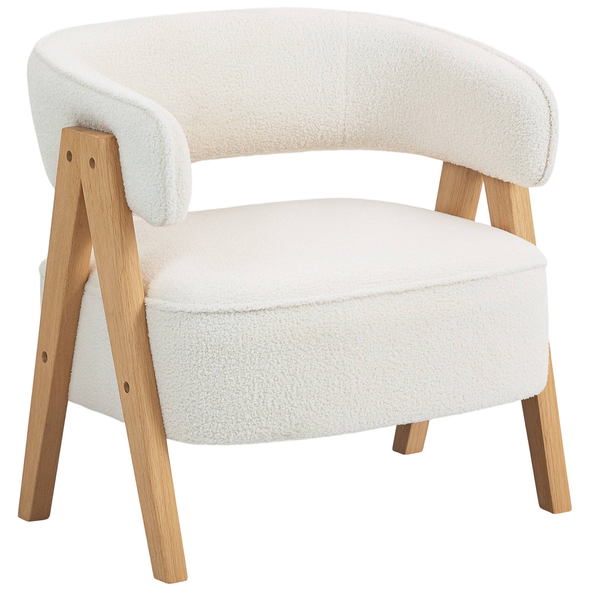 Fauteuil moderne rembourré, revêtement polaire, fauteuil d'appoint, fauteuil avec pieds en bois, structure en métal, blanc - Image 1
