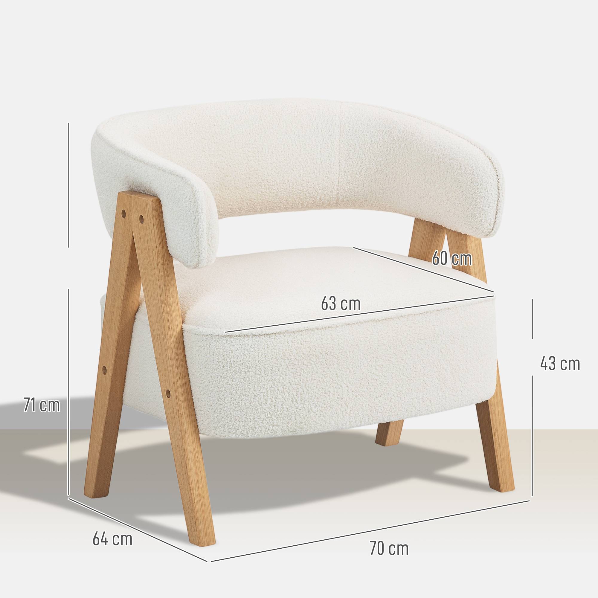Fauteuil moderne rembourré, revêtement polaire, fauteuil d'appoint, fauteuil avec pieds en bois, structure en métal, blanc - Image 5