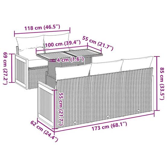 Salon de jardin beige en résine et acacia 6 places modulable fonction rangement pour terrasse – ComfortXL Outdoor Living - Image 4
