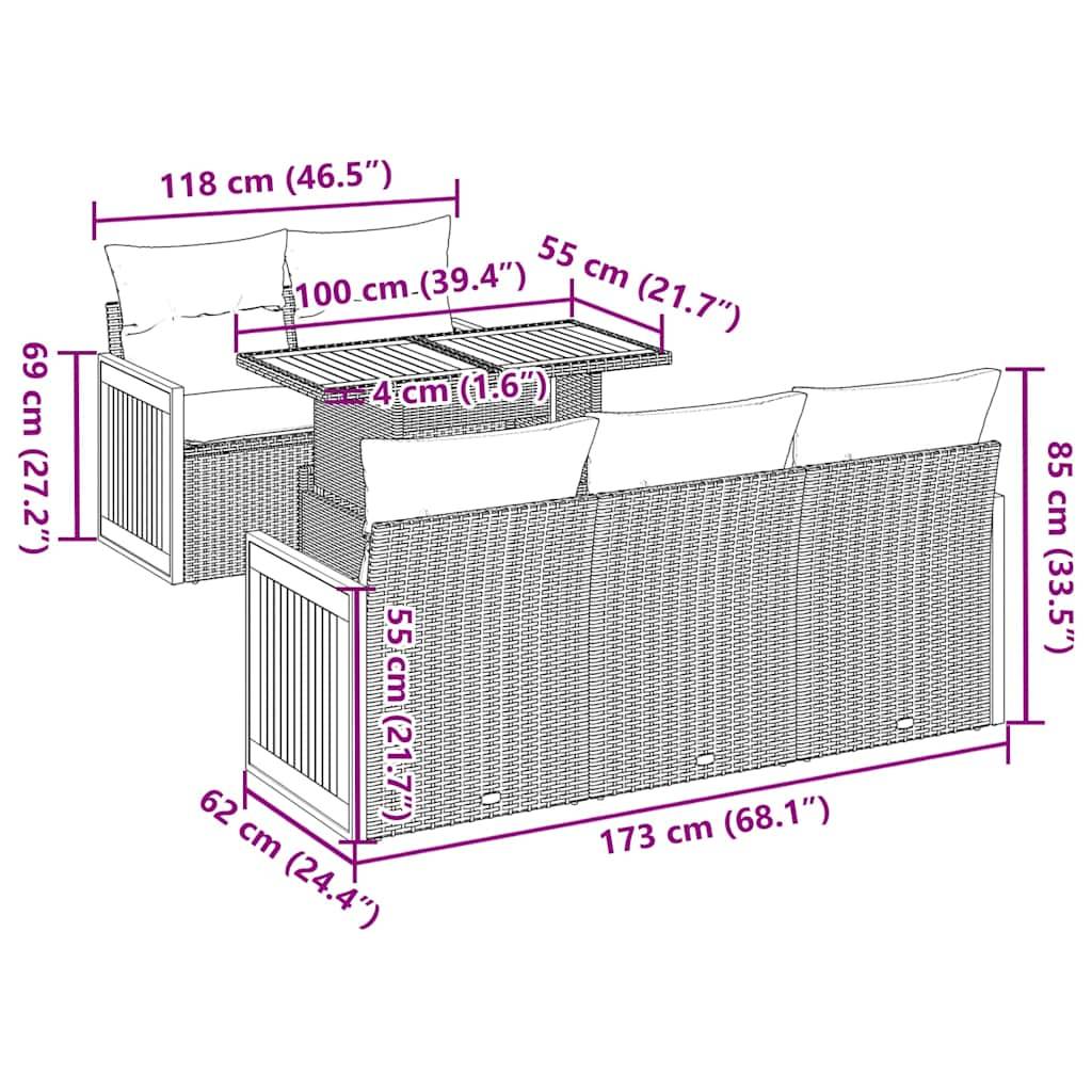 Salon de jardin beige en résine et acacia 6 places modulable fonction rangement pour terrasse – ComfortXL Outdoor Living - Image 4
