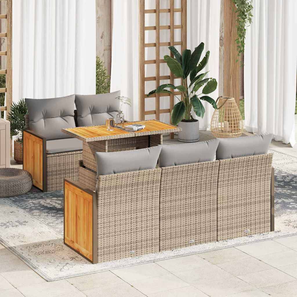 Salon de jardin beige en résine et acacia 6 places modulable fonction rangement pour terrasse – ComfortXL Outdoor Living - Image 1