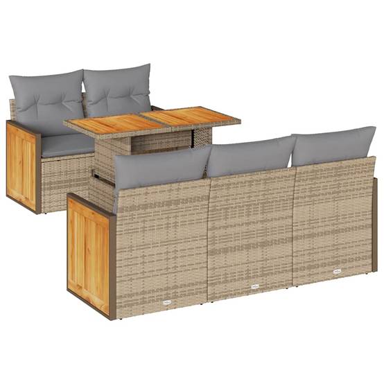 Salon de jardin beige en résine et acacia 6 places modulable fonction rangement pour terrasse – ComfortXL Outdoor Living - Image 2