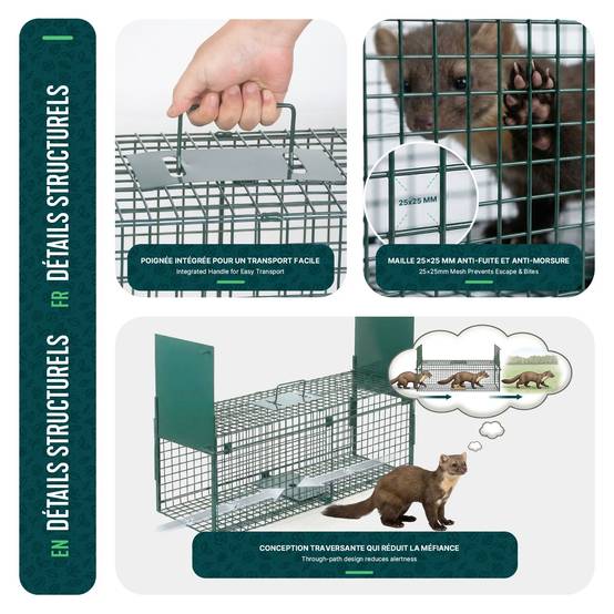 Piege pour animaux vivants cage trappe en metal 80x26x34cm vert - Image 6